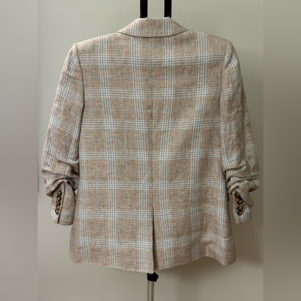 Veronica Beard Beige Plaid Double-Breasted Blazer - Picture 3 of 10